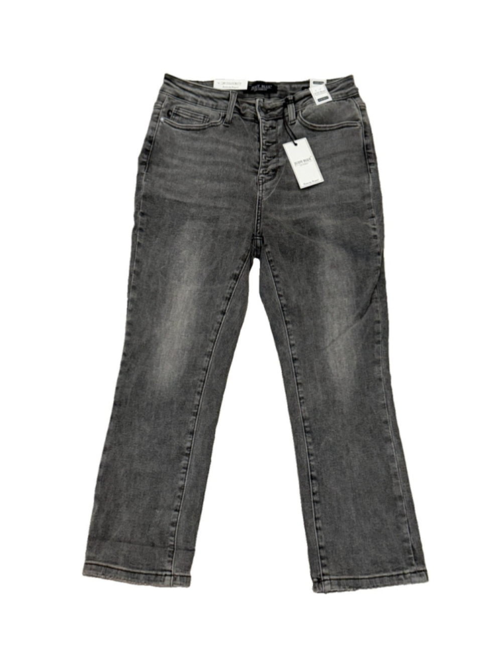 JUDY HIGH WAIST BUTTON FLY GREY COLOR WOMENS CUFFED CAPRI 7/28 Size